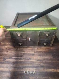 VTG 4 Drawer 1 Door Steel 1930s Industrial Table Top Small Parts Cabinet Storage