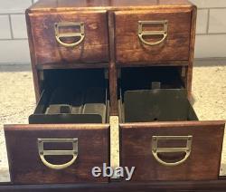 VTG Antique 4 Drawer Dovetailed Wood Card Catalog Index Counter Cabinet READ
