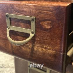 VTG Antique 4 Drawer Dovetailed Wood Card Catalog Index Counter Cabinet READ