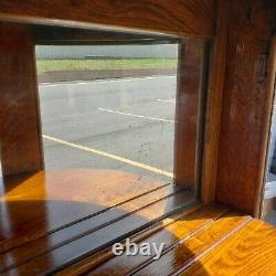 VTG Antique Curved Glass Tiger Oak Curio Cabinet with Claw Feet & Wheels with KEY