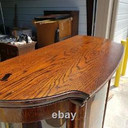 VTG Antique Curved Glass Tiger Oak Curio Cabinet with Claw Feet & Wheels with KEY