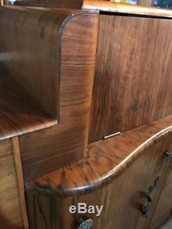 VTG Art Deco 1930's Walnut Birdseye Maple ENGLISH Bar Sideboard Buffet Cabinet