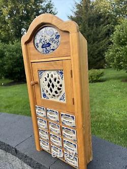 VTG Blue Spice Cabinet Wooden Porcelain Wall Shelf Kitchen Cabinet 25x12x5