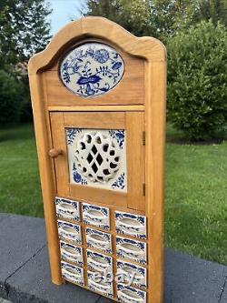 VTG Blue Spice Cabinet Wooden Porcelain Wall Shelf Kitchen Cabinet 25x12x5