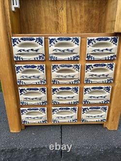 VTG Blue Spice Cabinet Wooden Porcelain Wall Shelf Kitchen Cabinet 25x12x5