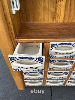 VTG Blue Spice Cabinet Wooden Porcelain Wall Shelf Kitchen Cabinet 25x12x5
