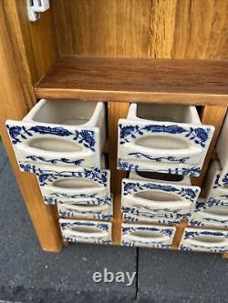 VTG Blue Spice Cabinet Wooden Porcelain Wall Shelf Kitchen Cabinet 25x12x5