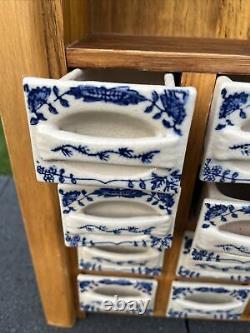 VTG Blue Spice Cabinet Wooden Porcelain Wall Shelf Kitchen Cabinet 25x12x5