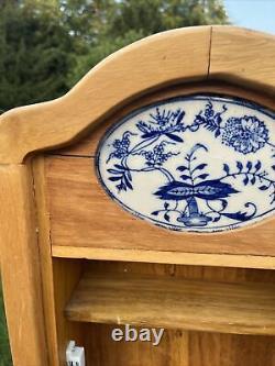 VTG Blue Spice Cabinet Wooden Porcelain Wall Shelf Kitchen Cabinet 25x12x5