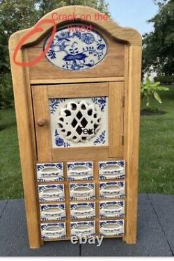 VTG Blue Spice Cabinet Wooden Porcelain Wall Shelf Kitchen Cabinet 25x12x5