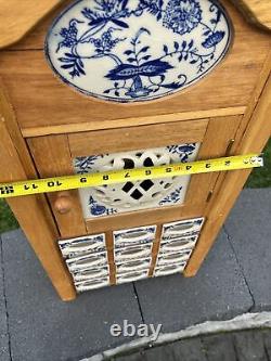 VTG Blue Spice Cabinet Wooden Porcelain Wall Shelf Kitchen Cabinet 25x12x5