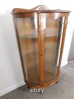 VTG Dark Oak demi-lune bow glass lighted curio cabinet Antique Victorian We Ship