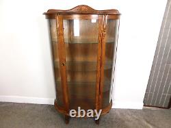 VTG Dark Oak demi-lune bow glass lighted curio cabinet Antique Victorian We Ship