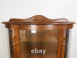 VTG Dark Oak demi-lune bow glass lighted curio cabinet Antique Victorian We Ship