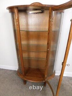 VTG Dark Oak demi-lune bow glass lighted curio cabinet Antique Victorian We Ship