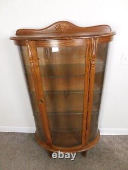 VTG Dark Oak demi-lune bow glass lighted curio cabinet Antique Victorian We Ship