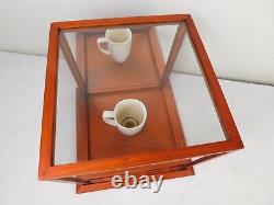 VTG Elegant! 12 Showcase Cube All Glass Teak Frame Mirrored Display Case Curio