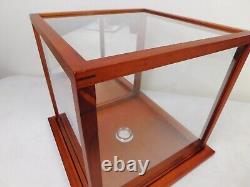 VTG Elegant! 12 Showcase Cube All Glass Teak Frame Mirrored Display Case Curio