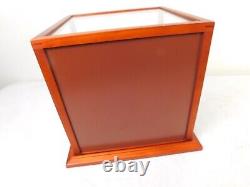 VTG Elegant! 12 Showcase Cube All Glass Teak Frame Mirrored Display Case Curio