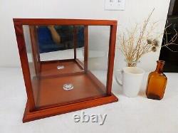 VTG Elegant! 12 Showcase Cube All Glass Teak Frame Mirrored Display Case Curio