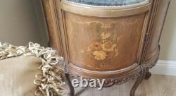 VTG French Louis XV Style Small Demilune Glass Inlaid Curio Display Cabinet READ