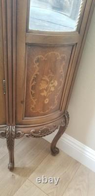 VTG French Louis XV Style Small Demilune Glass Inlaid Curio Display Cabinet READ