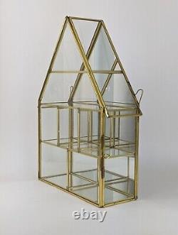 VTG Mid Century Modern Brass Mirror Glass Curio Display Cabinet Trinket Box