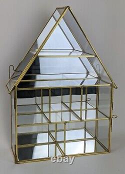 VTG Mid Century Modern Brass Mirror Glass Curio Display Cabinet Trinket Box