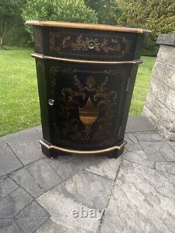VTG Oriental Black Lacquer Gold Gild Round Corner Cabinet Chest withDrawer 29x22