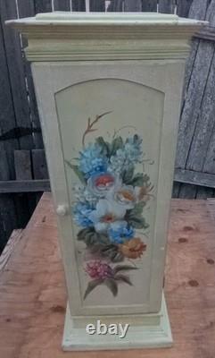 VTG RARE OOAK HAND PAINTED COUNTRY FLORAL CAB. PEDESTAL SOLID WOOD 30x12New