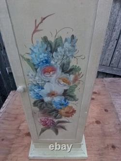 VTG RARE OOAK HAND PAINTED COUNTRY FLORAL CAB. PEDESTAL SOLID WOOD 30x12New
