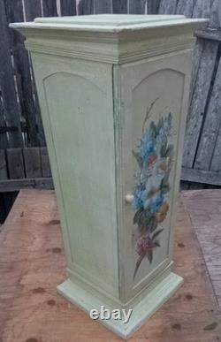 VTG RARE OOAK HAND PAINTED COUNTRY FLORAL CAB. PEDESTAL SOLID WOOD 30x12New