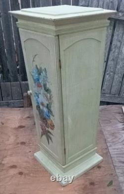 VTG RARE OOAK HAND PAINTED COUNTRY FLORAL CAB. PEDESTAL SOLID WOOD 30x12New
