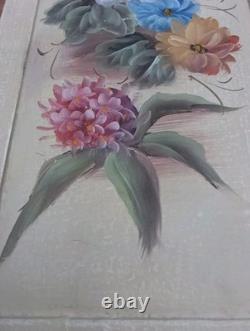 VTG RARE OOAK HAND PAINTED COUNTRY FLORAL CAB. PEDESTAL SOLID WOOD 30x12New