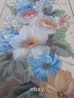 VTG RARE OOAK HAND PAINTED COUNTRY FLORAL CAB. PEDESTAL SOLID WOOD 30x12New