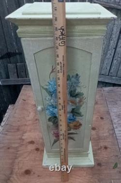 VTG RARE OOAK HAND PAINTED COUNTRY FLORAL CAB. PEDESTAL SOLID WOOD 30x12New