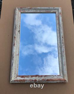 VTG Salvaged 24x37 Shabby White 2-Piece Wood Trim 18x31 Mirror Chic Old 1611-25B