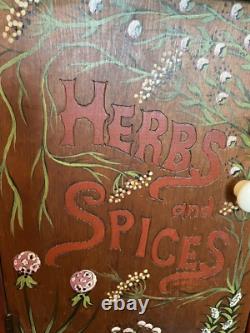 VTG Wood Cabinet Wall Mount 18Hanging Herb Spice Hand painted Primitive Shelf