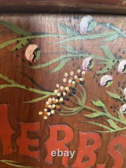 VTG Wood Cabinet Wall Mount 18Hanging Herb Spice Hand painted Primitive Shelf