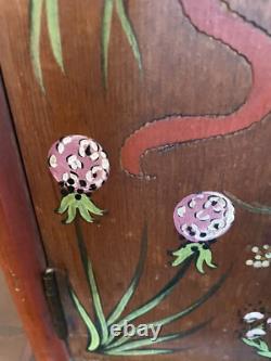 VTG Wood Cabinet Wall Mount 18Hanging Herb Spice Hand painted Primitive Shelf