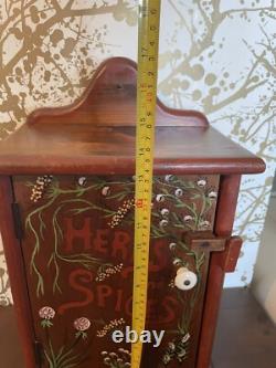 VTG Wood Cabinet Wall Mount 18Hanging Herb Spice Hand painted Primitive Shelf