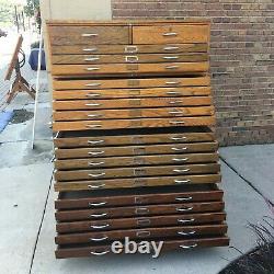 VTG Wood Mayline Oak Flat Files/Map Drawers 4 Sections-20 Dr. Mid Century Modern