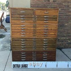 VTG Wood Mayline Oak Flat Files/Map Drawers 4 Sections-20 Dr. Mid Century Modern