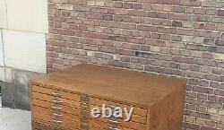 VTG Wood Mayline Oak Flat Files/Map Drawers 4 Sections-20 Dr. Mid Century Modern