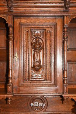Value Priced Pair of French Renaissance Cabinets, Nice Carvings, Oak, 1920's