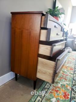 Vaughan Bassett Mid Century Modern Highboy Dresser 4 Drawers