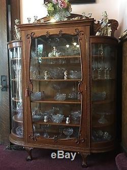 Very Ornate Large Oak China Cabinet