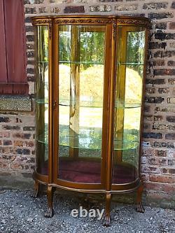 Victorian Antique curved glass curio display cabinet