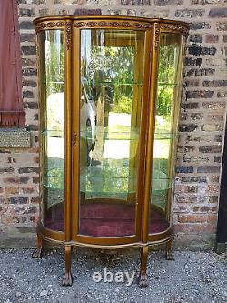 Victorian Antique curved glass curio display cabinet