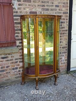 Victorian Antique curved glass curio display cabinet